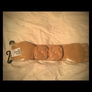 Stretchy Tan Fashion Belt with Metal Buckle